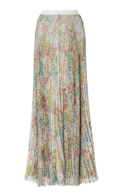 Shop Giambattista Valli Floral-print Pleated Silk-chiffon Maxi Skirt In White