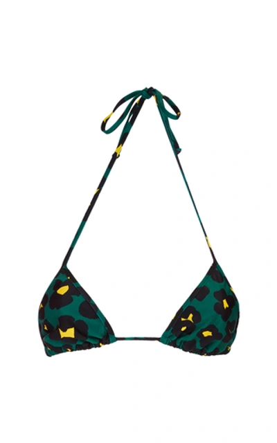 Shop La Doublej Printed Triangle Bikini Top In Green