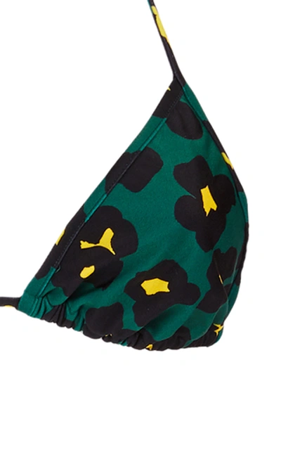 Shop La Doublej Printed Triangle Bikini Top In Green