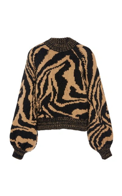 Shop Ganni Intarsia Wool And Alpaca-blend Sweater In Animal