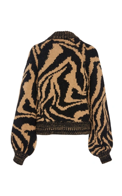 Shop Ganni Intarsia Wool And Alpaca-blend Sweater In Animal