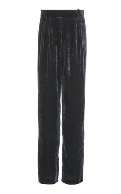 Shop Delpozo Pleated Virgin Wool Wide-leg Pants In Navy