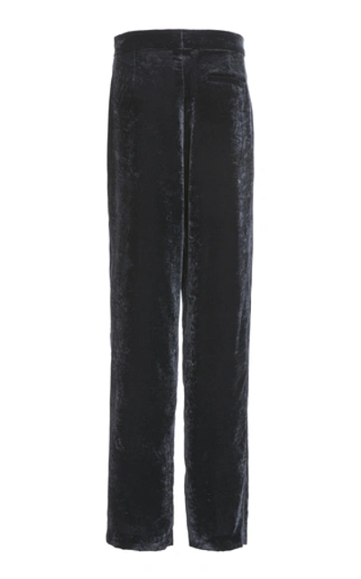 Shop Delpozo Pleated Virgin Wool Wide-leg Pants In Navy