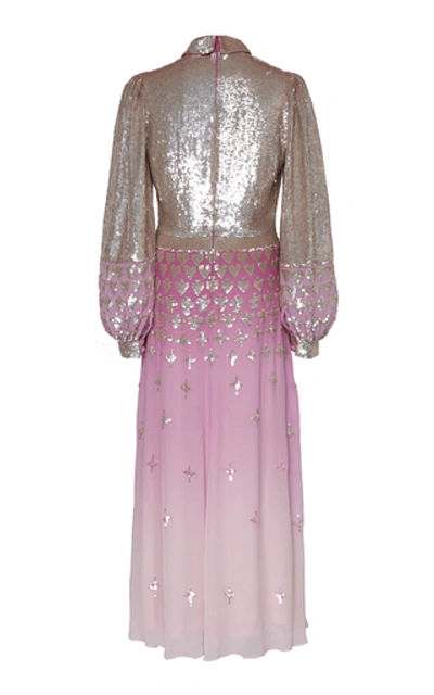 Shop Temperley London Mirela Glittered Ombré Silk-effect Dress In Pink