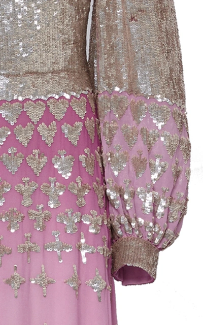 Shop Temperley London Mirela Glittered Ombré Silk-effect Dress In Pink