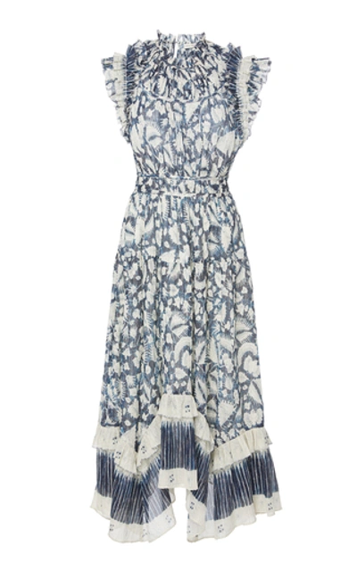Shop Ulla Johnson Amalia Floral-print Cotton And Silk-blend Midi Dress In Blue