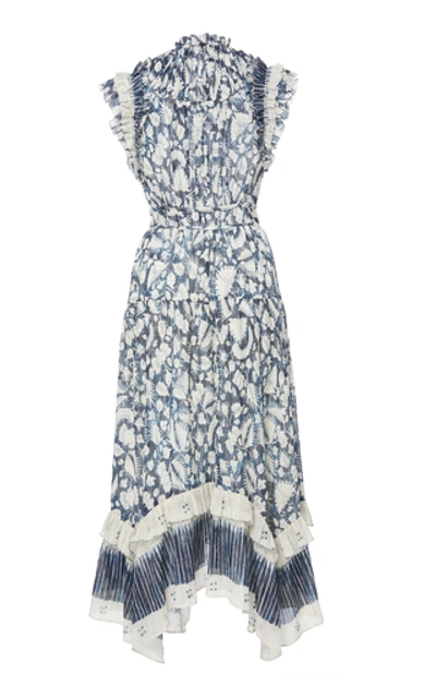 Shop Ulla Johnson Amalia Floral-print Cotton And Silk-blend Midi Dress In Blue