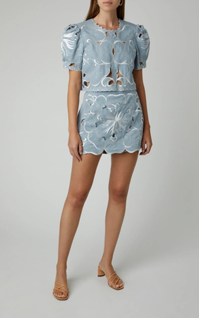 Shop Alice Mccall Dissolving Hearts Linen And Cotton Skort In Blue
