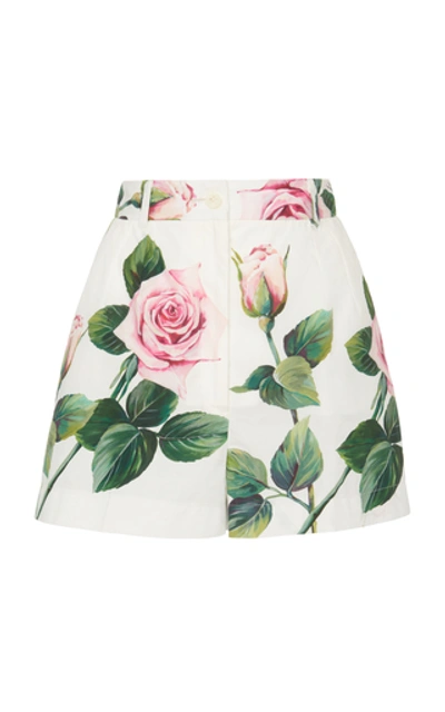 Shop Dolce & Gabbana Floral-print Cotton-poplin Shorts