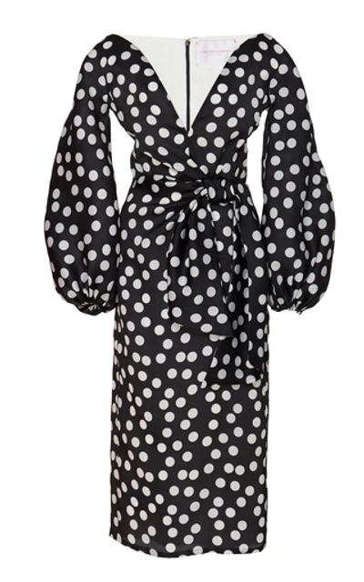 Shop Carolina Herrera Tie-front Polka-dot Satin Dress In Multi
