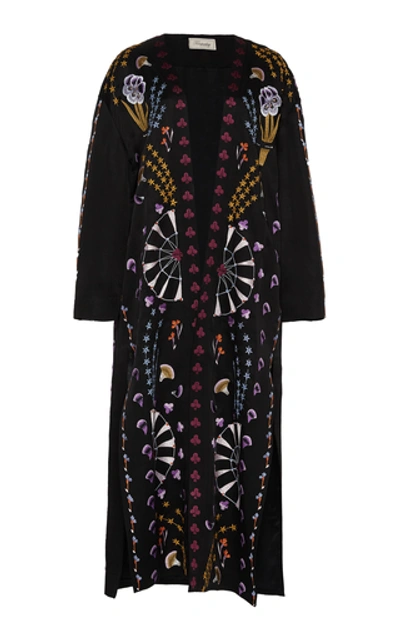 Shop Temperley London Effie Embroidered Kimono Coat In Black