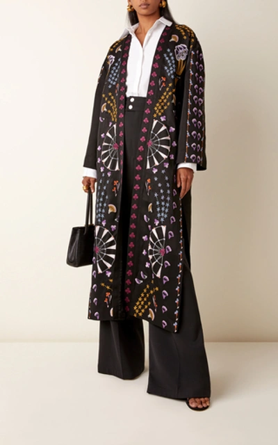 Shop Temperley London Effie Embroidered Kimono Coat In Black