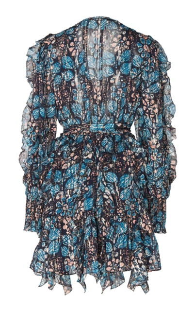 Shop Ulla Johnson Natalia Floral-print Silk And Lurex-blend Mini Dress In Blue