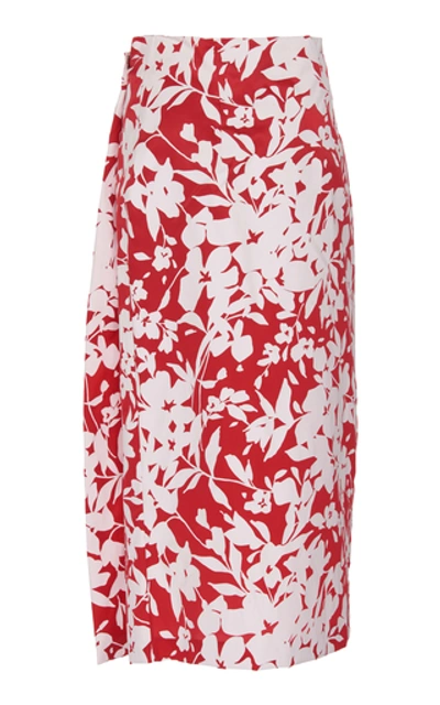 Shop Rosie Assoulin Women's Draped Floral-print Silk Midi Skirt In Red