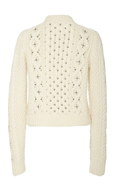 Shop Michael Kors Embellished Cable-knit Cashmere Sweater In White