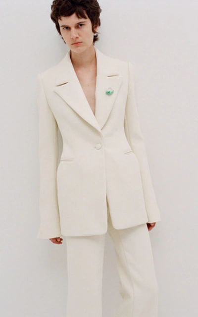 Shop Marina Moscone Cotton-blend Blazer In White