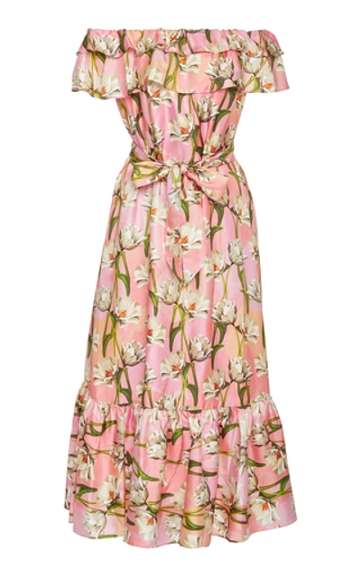 Shop Borgo De Nor Agata Ruffled Floral-print Silk-blend Midi Dress