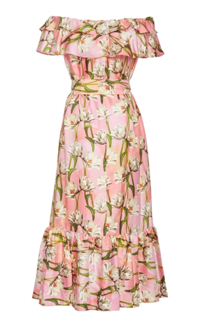Shop Borgo De Nor Agata Ruffled Floral-print Silk-blend Midi Dress