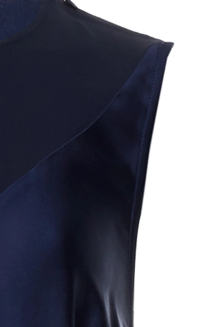 Shop Loewe Asymmetric Paneled Satin Dress In Navy