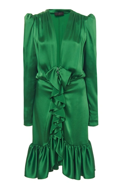 Shop Dundas Ruched And Ruffled Crepe Dress In Green