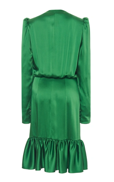 Shop Dundas Ruched And Ruffled Crepe Dress In Green