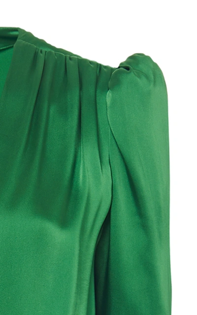 Shop Dundas Ruched And Ruffled Crepe Dress In Green