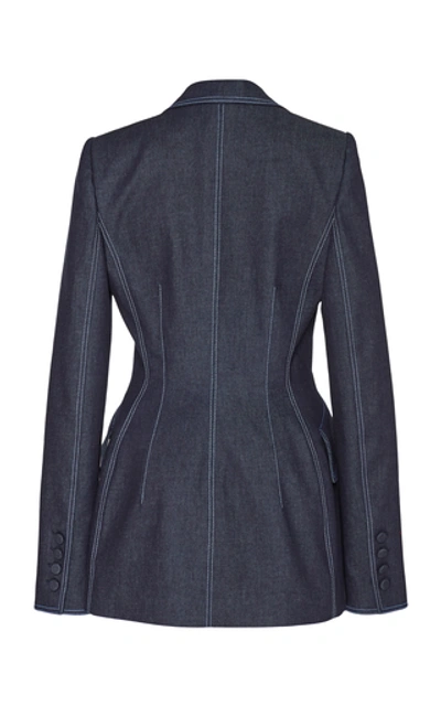 Shop Carolina Herrera Contrast Stitch Stretch-denim Blazer In Blue