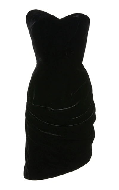 Shop Brandon Maxwell Asymmetric Strapless Velvet Mini Dress In Black