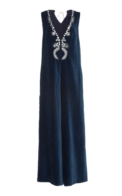 Shop Alix Of Bohemia Limited Edition Squashblossom Hand-embroidered Cotton In Blue