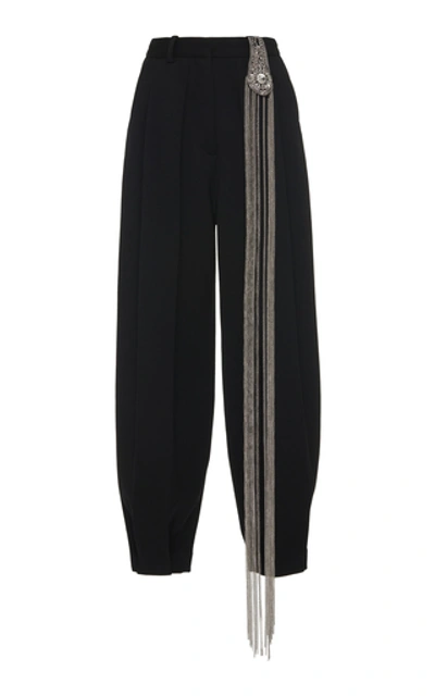 Shop Christopher Kane Embellished Cropped Tapered Wool Pants In Black