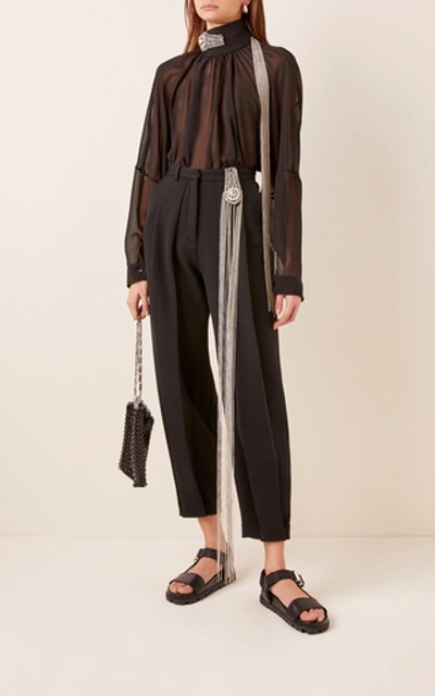 Shop Christopher Kane Embellished Cropped Tapered Wool Pants In Black