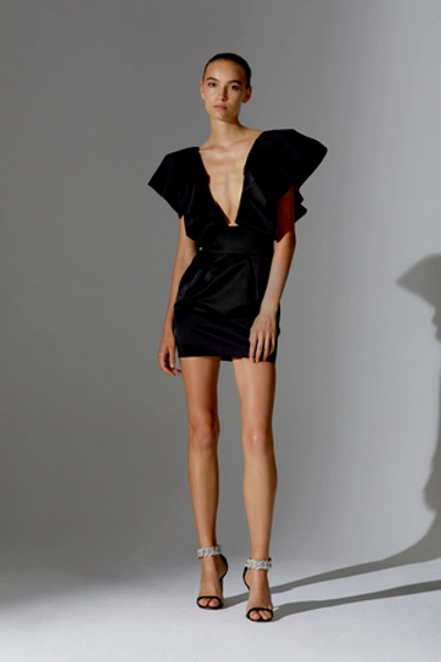 Shop Alexandre Vauthier Ruffled Crepe Mini Dress In Black