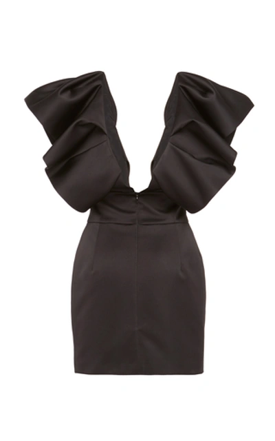 Shop Alexandre Vauthier Ruffled Crepe Mini Dress In Black