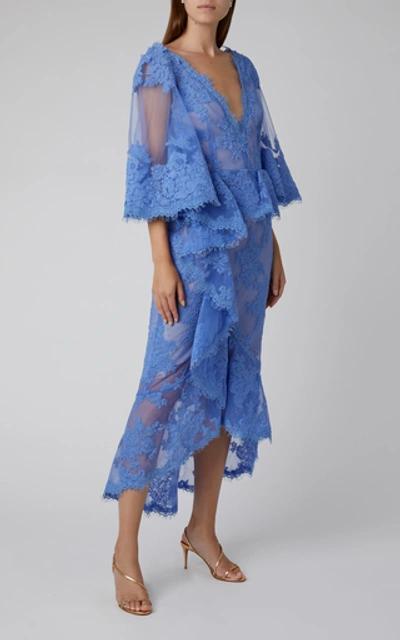 Shop Marchesa Embroidered Lace Cocktail Dress In Blue