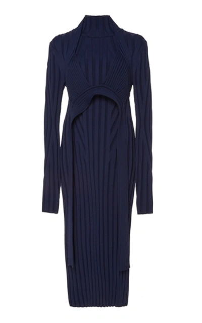 Shop Proenza Schouler Detachable Rib-knit Wool-blend Midi Dress In Blue