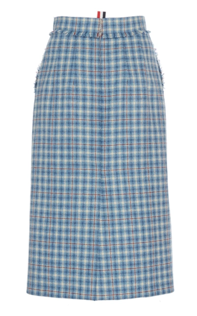 Shop Thom Browne Wool Frayed Hem Checked Pencil Skirt In Plaid