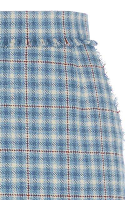 Shop Thom Browne Wool Frayed Hem Checked Pencil Skirt In Plaid