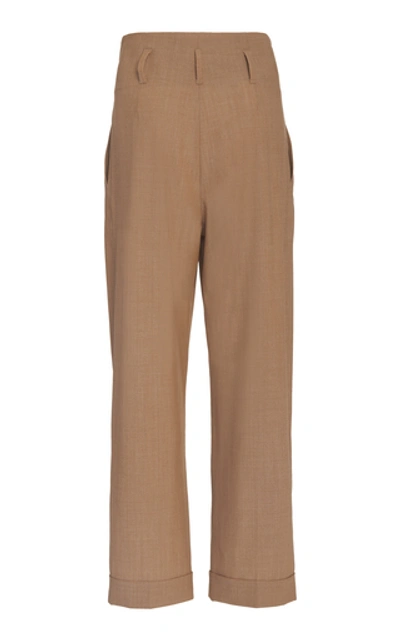 Shop Brunello Cucinelli Pleated Stretch-wool Straight-leg Pants In Brown