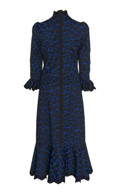 Shop Andrew Gn Embroidered Silk Crepe Dress In Blue