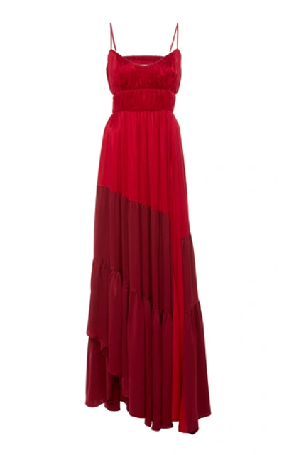 Shop Amur Zaidee Two-tone Silk Maxi Dress In Red
