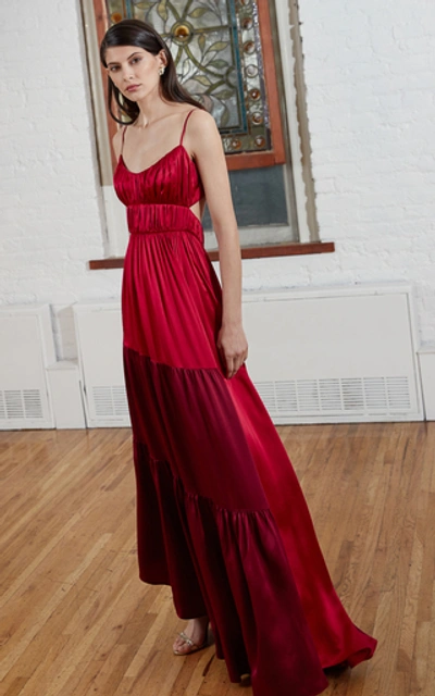 Shop Amur Zaidee Two-tone Silk Maxi Dress In Red