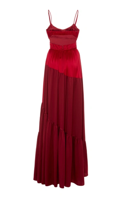 Shop Amur Zaidee Two-tone Silk Maxi Dress In Red