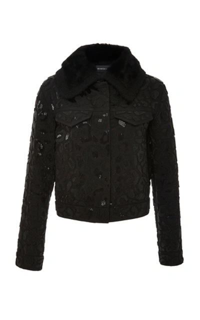 Shop Brandon Maxwell Beaded Denim Jacket In Black