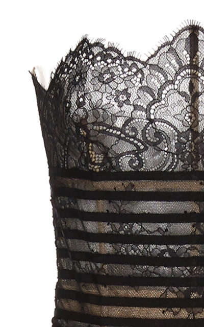Shop Oscar De La Renta Strapless Embroidered Lace Dress In Black