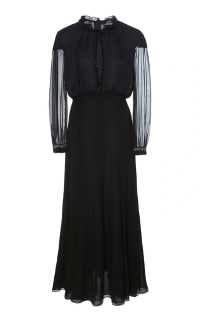 Shop J Mendel Cutout Collared Silk Dress In Black