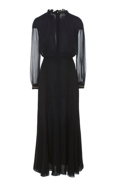 Shop J Mendel Cutout Collared Silk Dress In Black