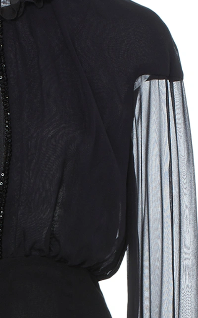 Shop J Mendel Cutout Collared Silk Dress In Black