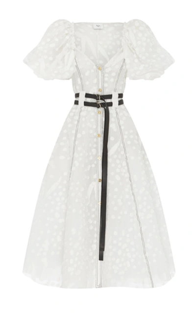 Shop Aje Salt Lake Belted Silk And Cotton-blend Midi Dress In White