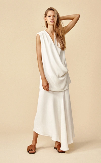 Shop Acler Indiannah Draped V-neck Sleeveless Top In Ivory