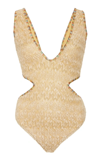 Shop Missoni Gold Wave Cutout Crepe One Piece Swimsuit